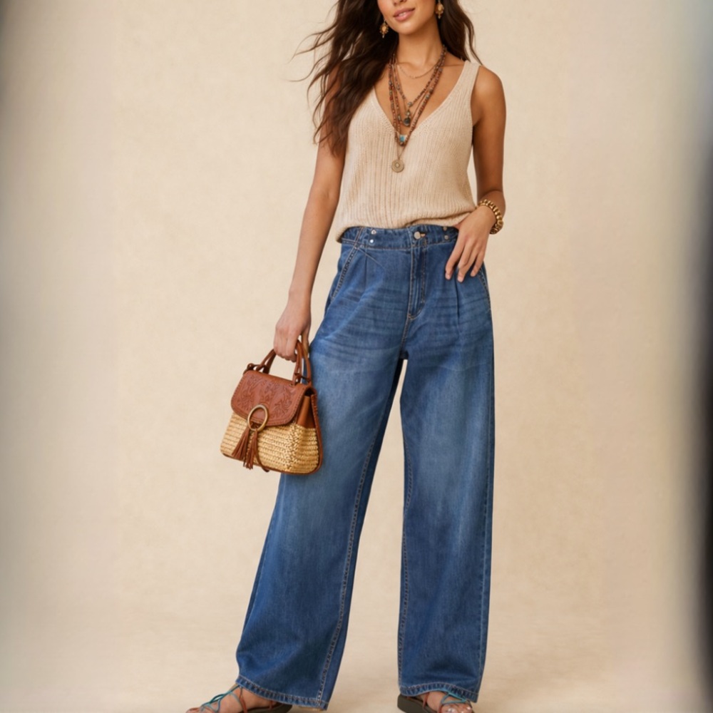 Anthropologie Pilcro The Pleated Baggy Plissés Baggy Wide Leg High Rise Jeans